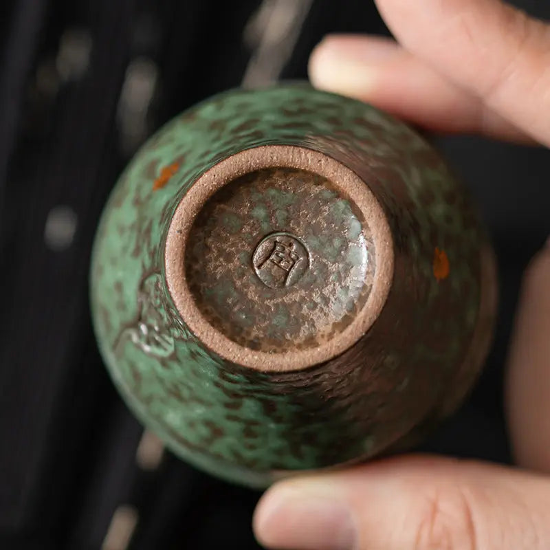 Tasse à thé bleu paon rétro argile ancienne  – Tasse grès vide ancien piton mousse verte Dropshipman