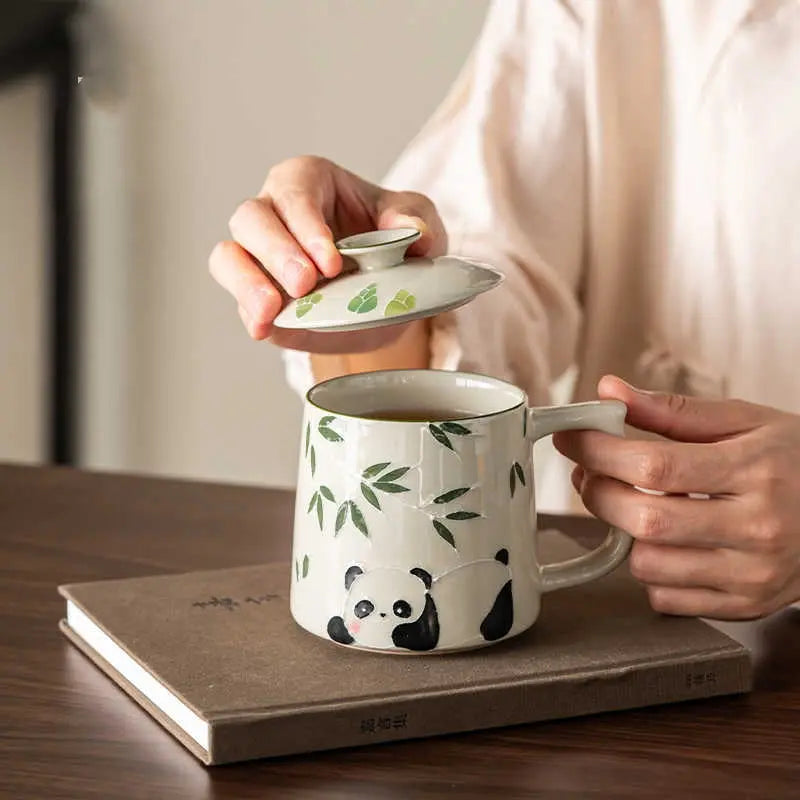 Tasse céramique panda peinte main – Design Kawaii gris bois artisanal mignon Dropshipman