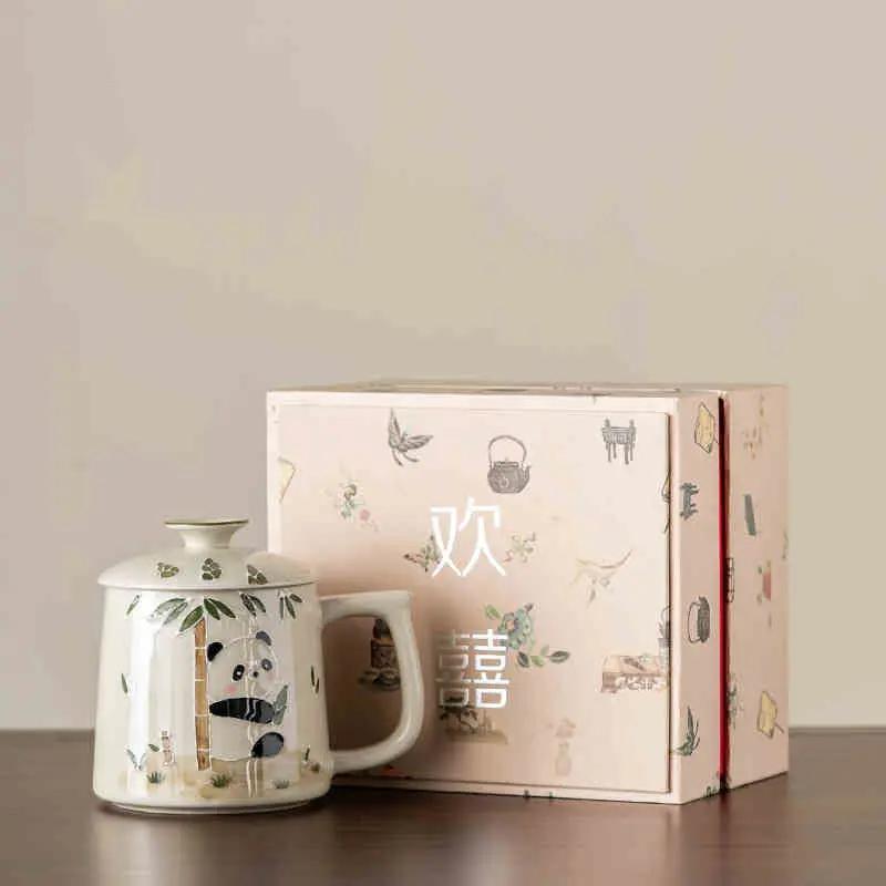 Tasse céramique panda peinte main – Design kawaii gris bois artisanal mignon 03