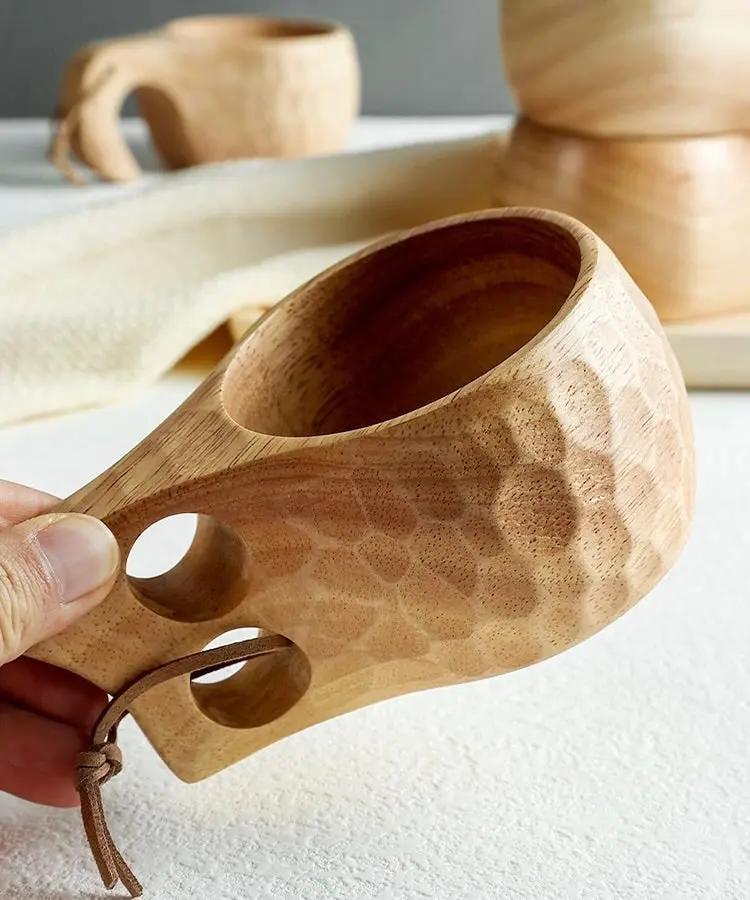 Tasse en bois pour petit-déjeuner, grande capacité, pour le lait et le café-Gobelet en chêne à grain unique, 185 ml Dropshipman