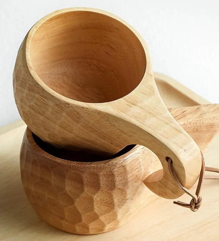 Tasse en bois pour petit-déjeuner, grande capacité, pour le lait et le café-Gobelet en chêne à grain unique, 185 ml Dropshipman