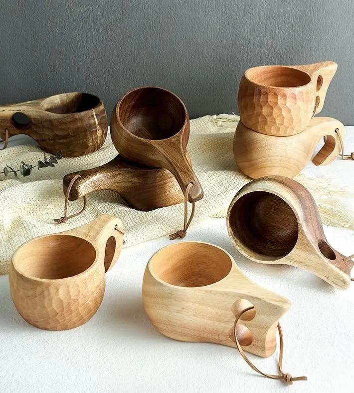 Tasse en bois pour petit-déjeuner, grande capacité, pour le lait et le café-Gobelet en chêne à grain unique, 185 ml Dropshipman