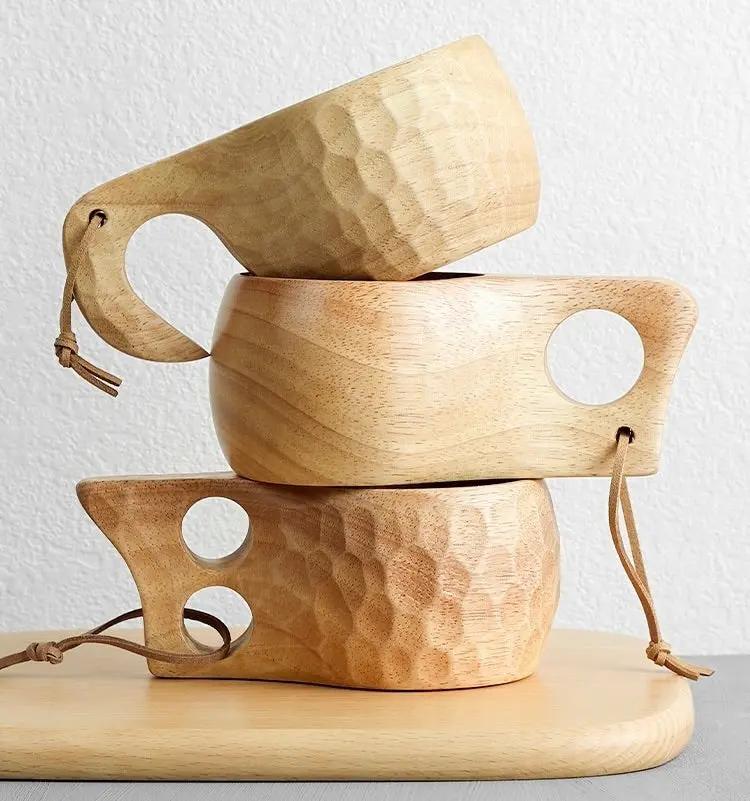 Tasse en bois pour petit-déjeuner, grande capacité, pour le lait et le café-Gobelet en chêne à grain unique, 185 ml Dropshipman