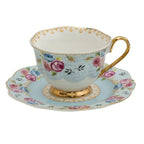 Tasse et soucoupe 160 ml du service de fleurs en porcelaine blanche bleue Clayre & Eef.
