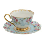 Tasse et soucoupe 160 ml du service de fleurs en porcelaine blanche bleue Clayre & Eef.
