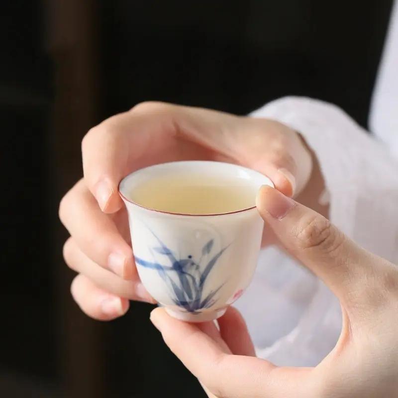 Tasse thé traditionnelle chinoise peinte main bambou Kung Fu – Petite tasse porcelaine style encre art du thé Dropshipman