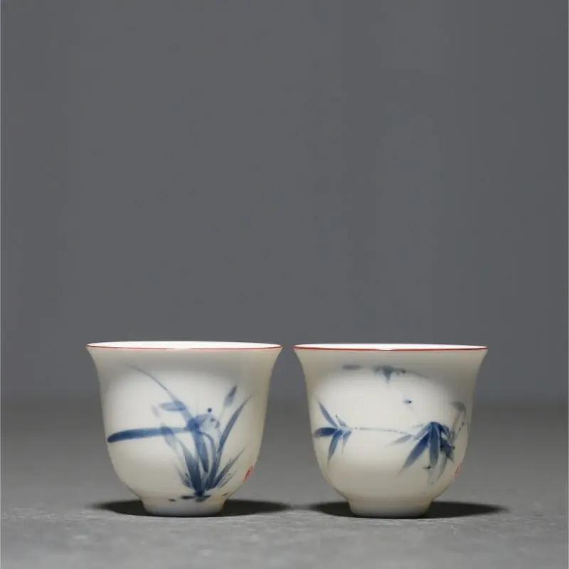 Tasse thé traditionnelle chinoise peinte main bambou Kung Fu – Petite tasse porcelaine style encre art du thé Dropshipman
