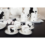 Tasses à café avec soucoupes chat noir et blanc - lot de 4 AULICA