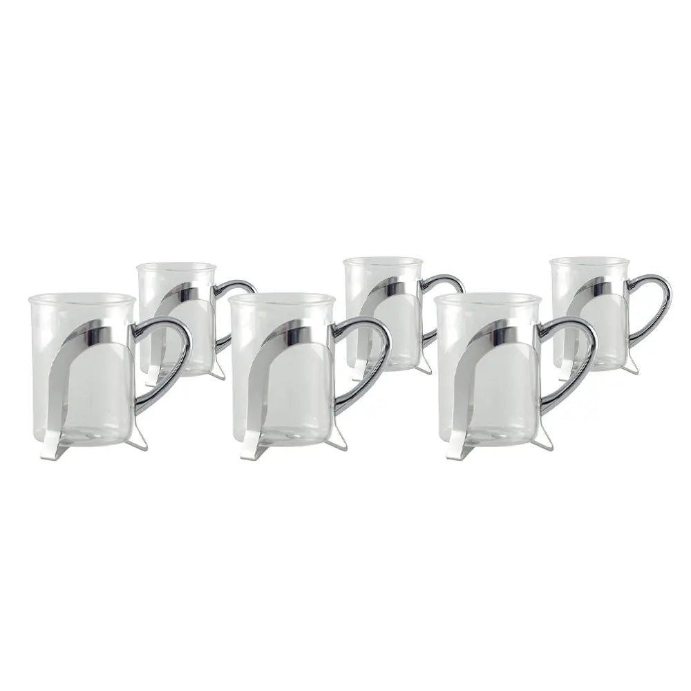 Tasses à café en verre avec déco en métal argent - lot de 2 AULICA