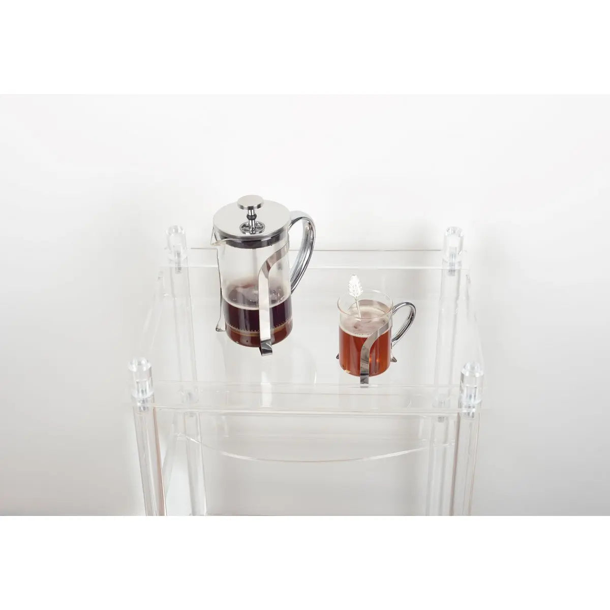 Tasses à café en verre avec déco en métal argent - lot de 2 AULICA