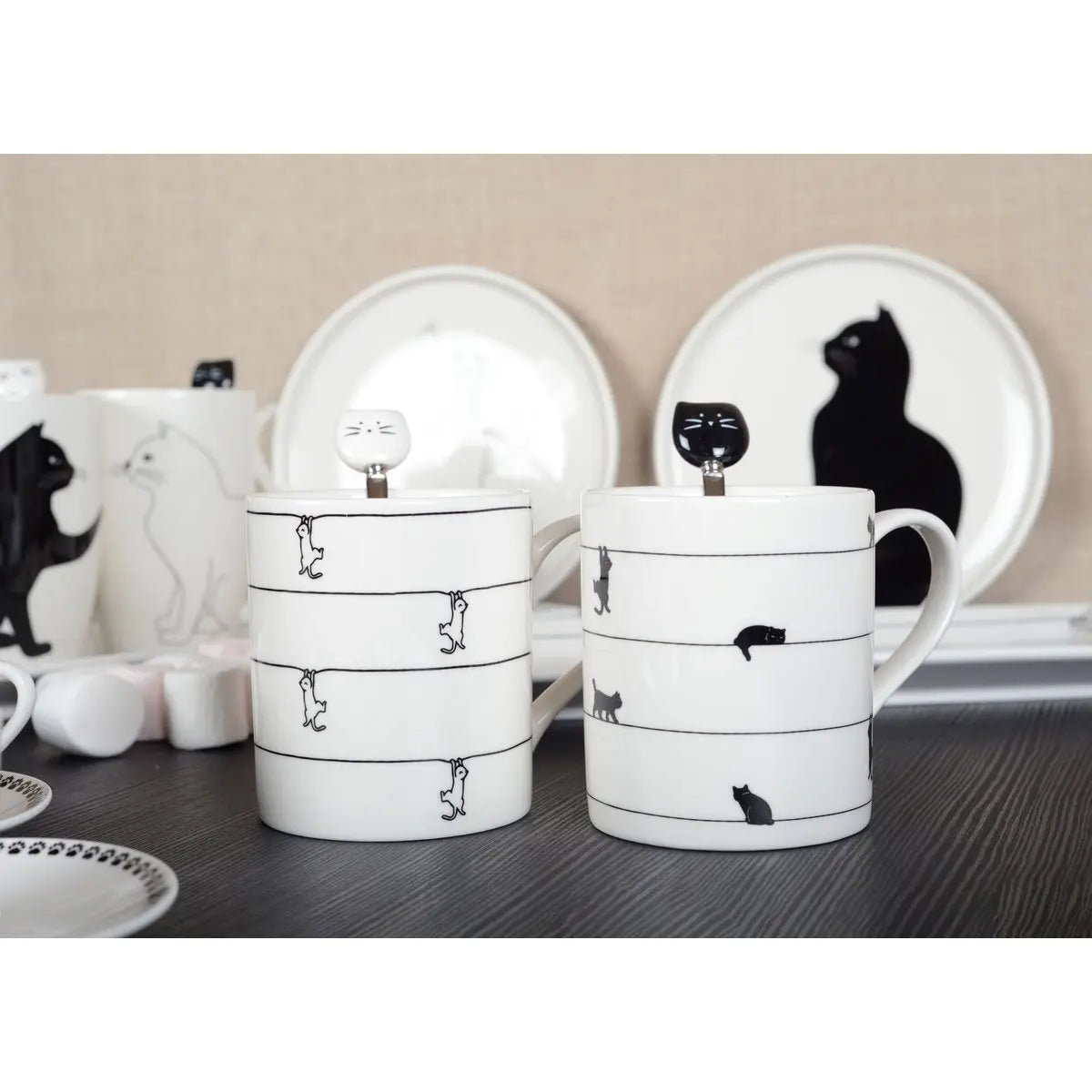 Tasses à thé blanche avec design chat - lot de 2 AULICA