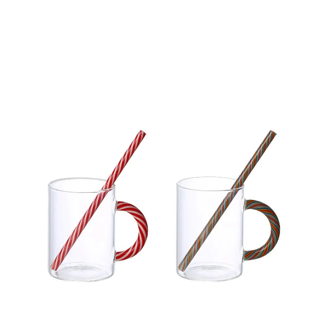 Tasses à thé en verre sucre d'orge vert et rouge - lot de 2 AULICA
