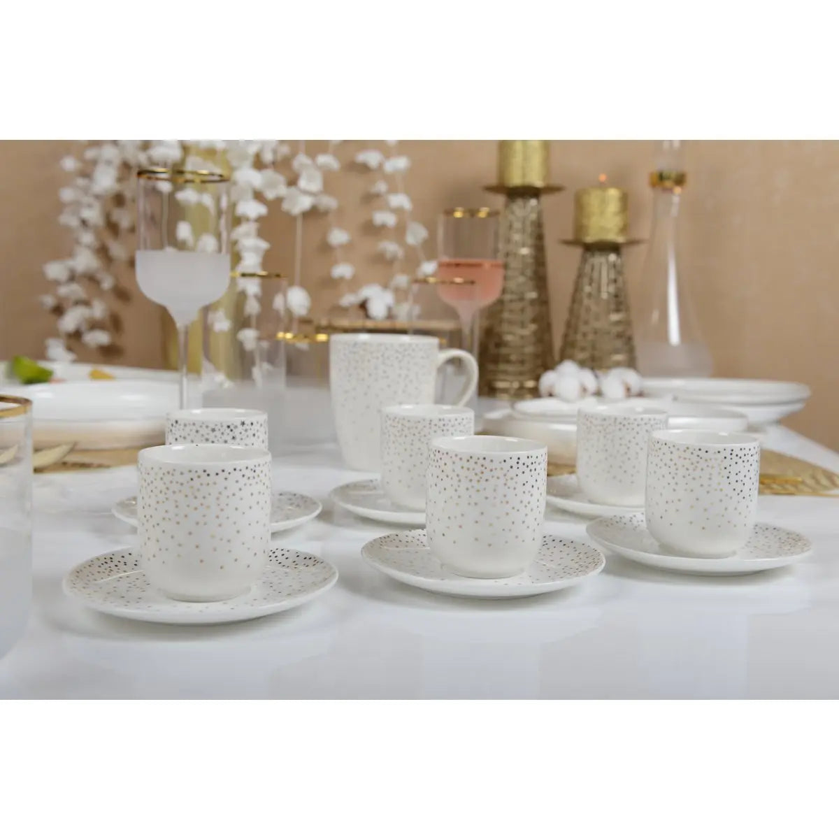 Tasses café 90ml plumetis doré - lot de 6 AULICA
