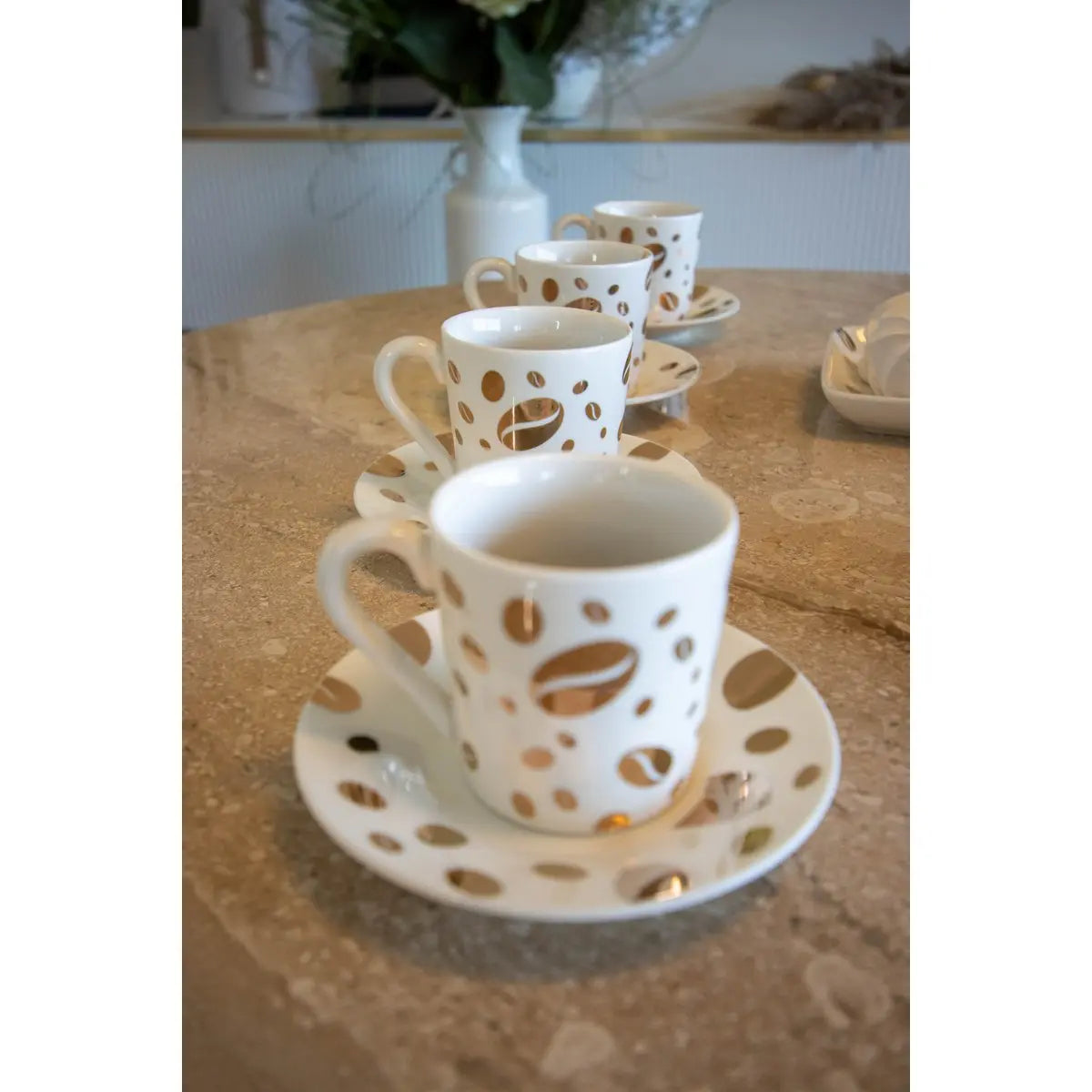 Tasses et sous-tasses grain de café - lot de 4 AULICA