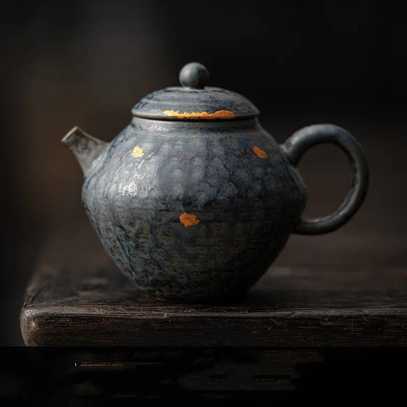 Théière Vintage Élégante Luxe Léger Argile Ancienne – Théière Grès Glaçure Colorée Mousse Verte Bleu Paon 11,8x8cm Dropshipman