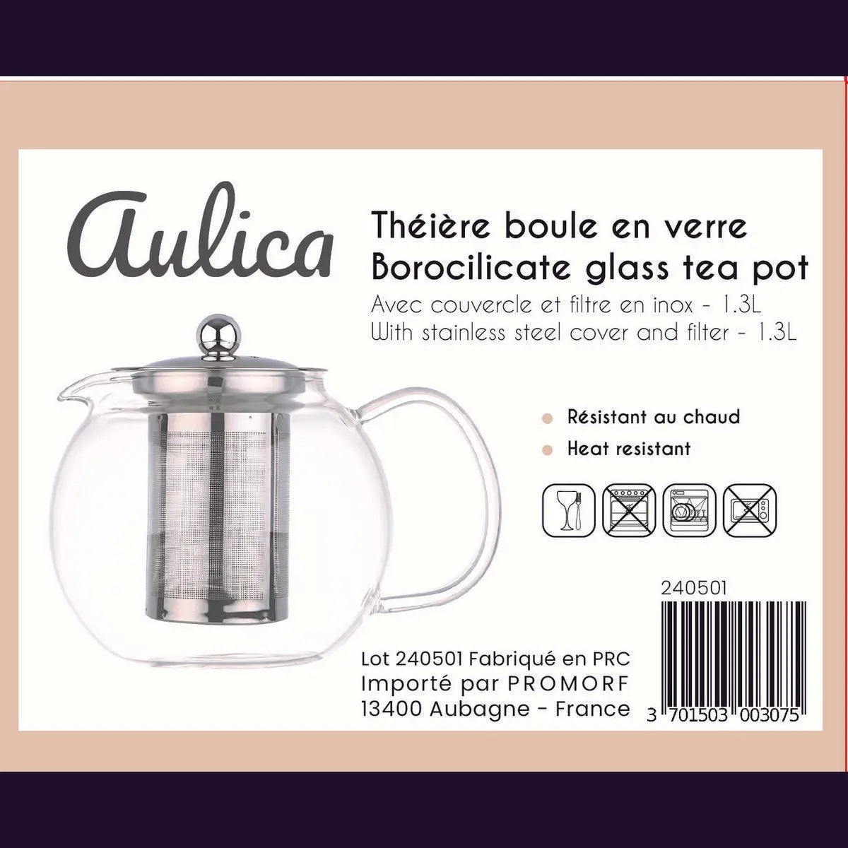 Theiere boule 1l filtre et couvercle inox AULICA