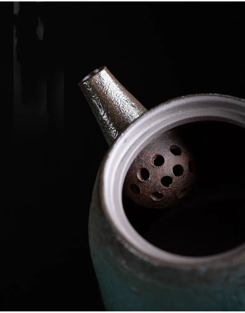 Théière en grès fait main trompette japonaise – Service thé céramique glaçure colorée lotus Dropshipman