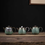 Théière en grès fait main trompette japonaise – Service thé céramique glaçure colorée lotus Dropshipman