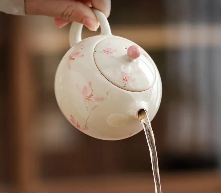 Théière traditionnelle chinoise Xishi Kung Fu filtre – Théière céramique Dehua peinte Phalaenopsis art du thé Dropshipman