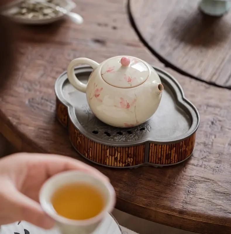 Théière traditionnelle chinoise Xishi Kung Fu filtre – Théière céramique Dehua peinte Phalaenopsis art du thé Dropshipman