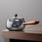 Théière verre semi-automatique rotative résistant chaleur – Infuseur paresseux anse bois bureau maison Dropshipman