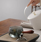 Théière verre semi-automatique rotative résistant chaleur – Infuseur paresseux anse bois bureau maison Dropshipman