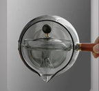 Théière verre semi-automatique rotative résistant chaleur – Infuseur paresseux anse bois bureau maison Dropshipman
