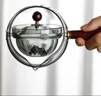Théière verre semi-automatique rotative résistant chaleur – Infuseur paresseux anse bois bureau maison Dropshipman