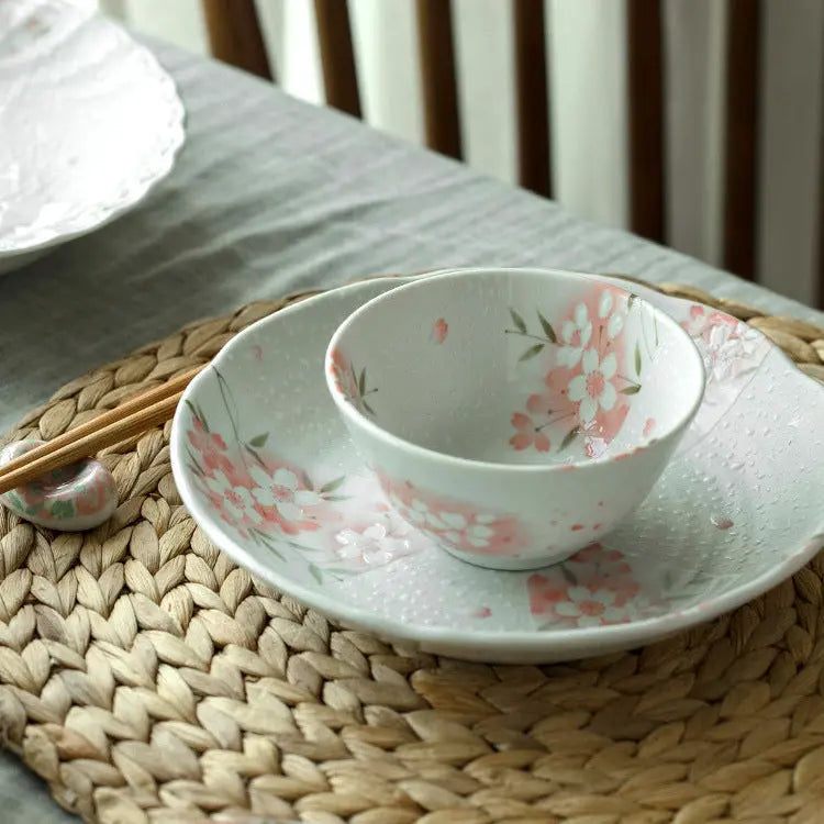 Vaisselle céramique Mino-yaki fleurs cerisier – Bols assiettes japonais Dropshipman