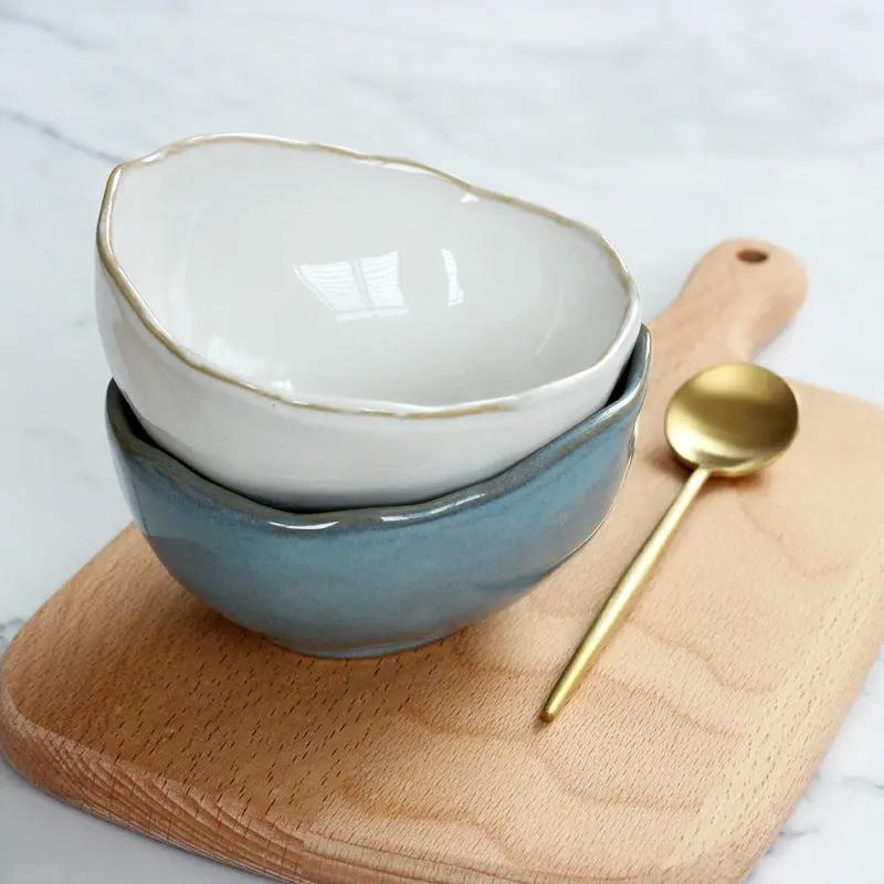 Vaisselle céramique nordique créative – Service assiettes bol fait main glaçure bleue Dropshipman