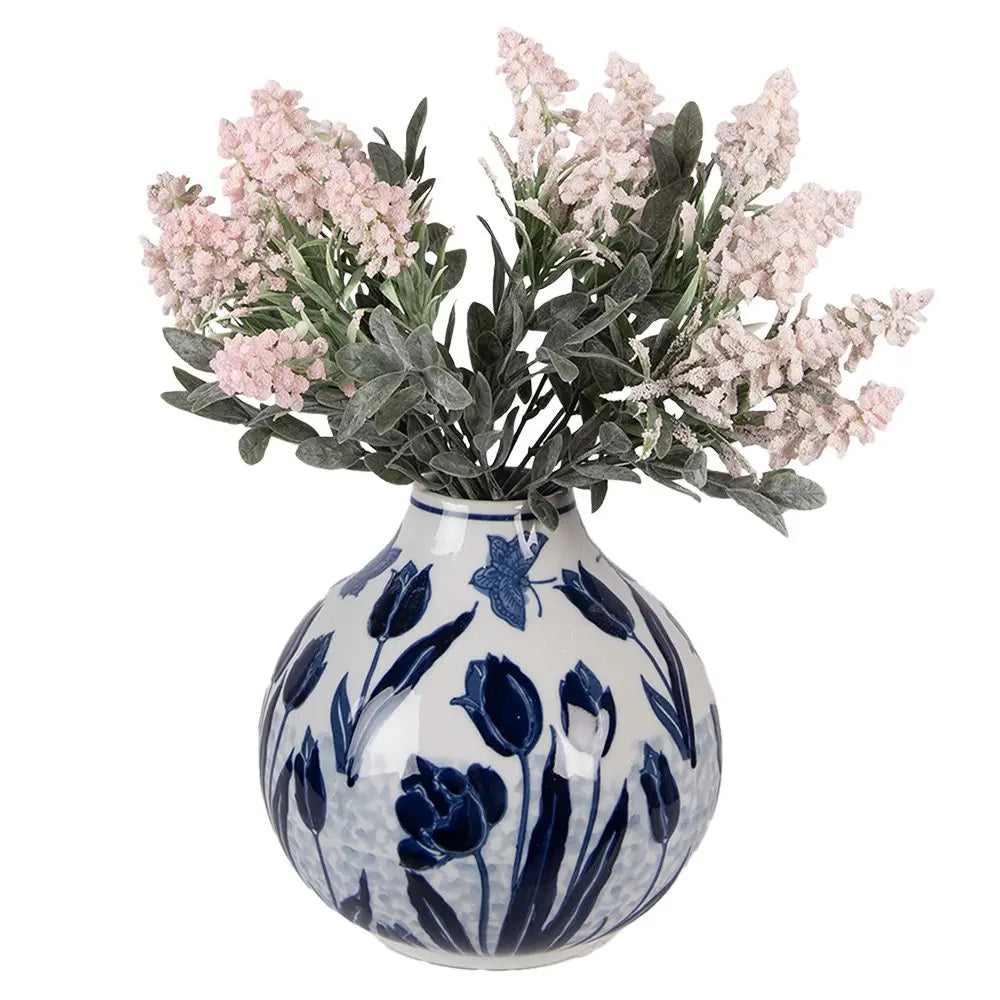Vase Ø 16x16 cm Céramique Bleu Blanc Clayre & Eef.
