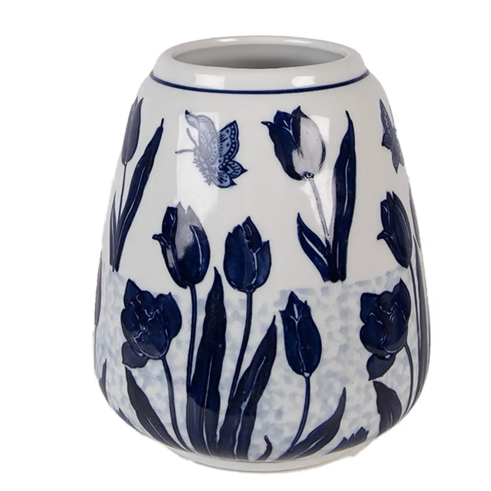Vase Ø 16x18 cm Céramique Bleu Blanc Clayre & Eef.