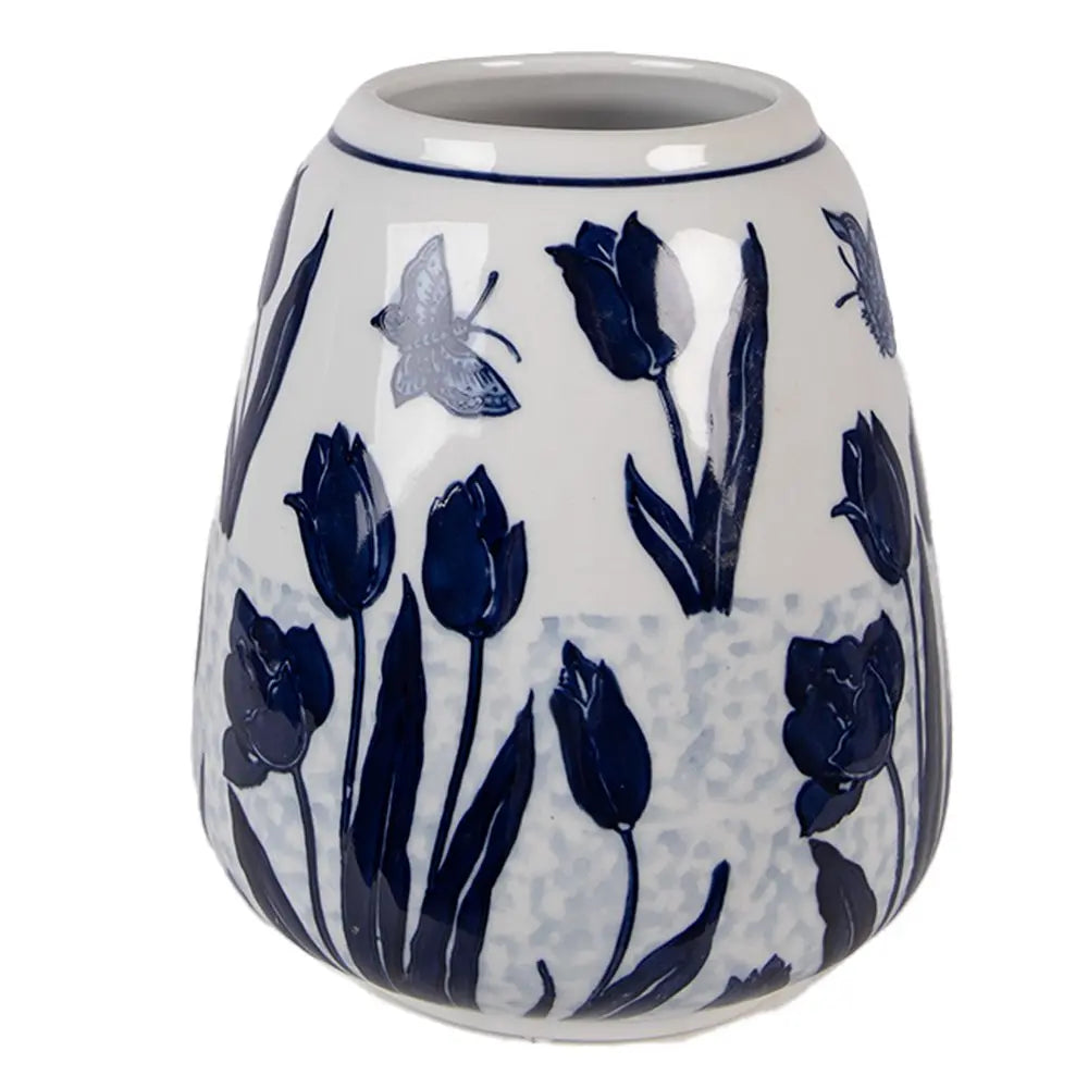 Vase Ø 16x18 cm Céramique Bleu Blanc Clayre & Eef.