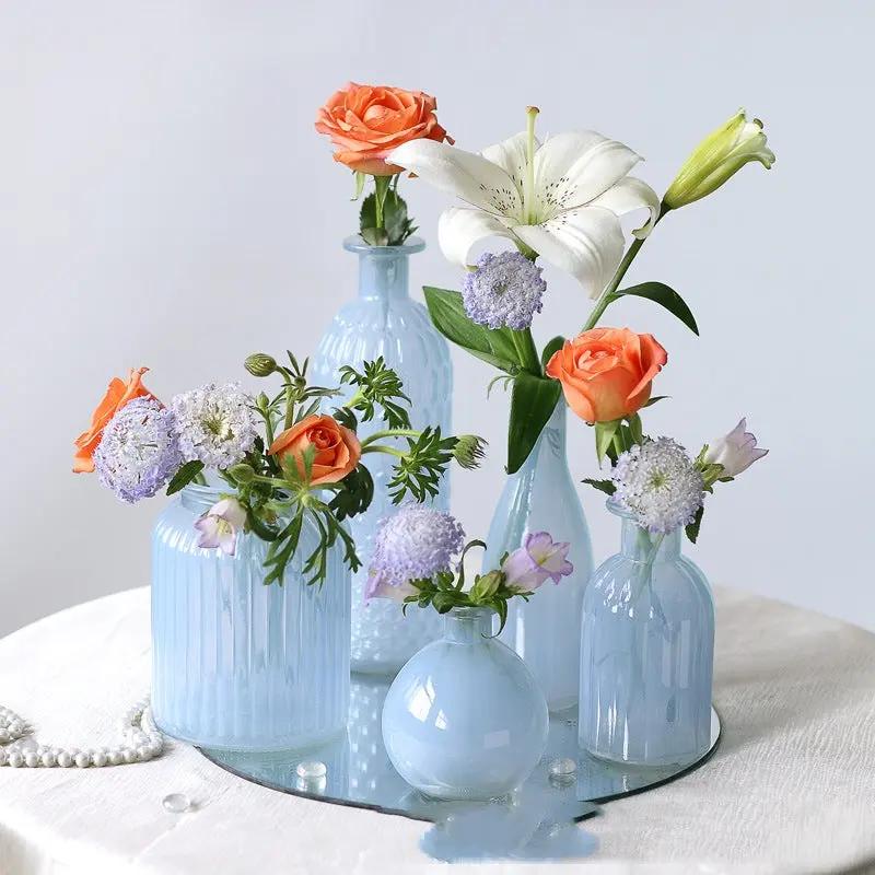 Vase Verre Blanc Bleu Salon – Petit Vase Arrangement Floral Décoration Morandi Dropshipman