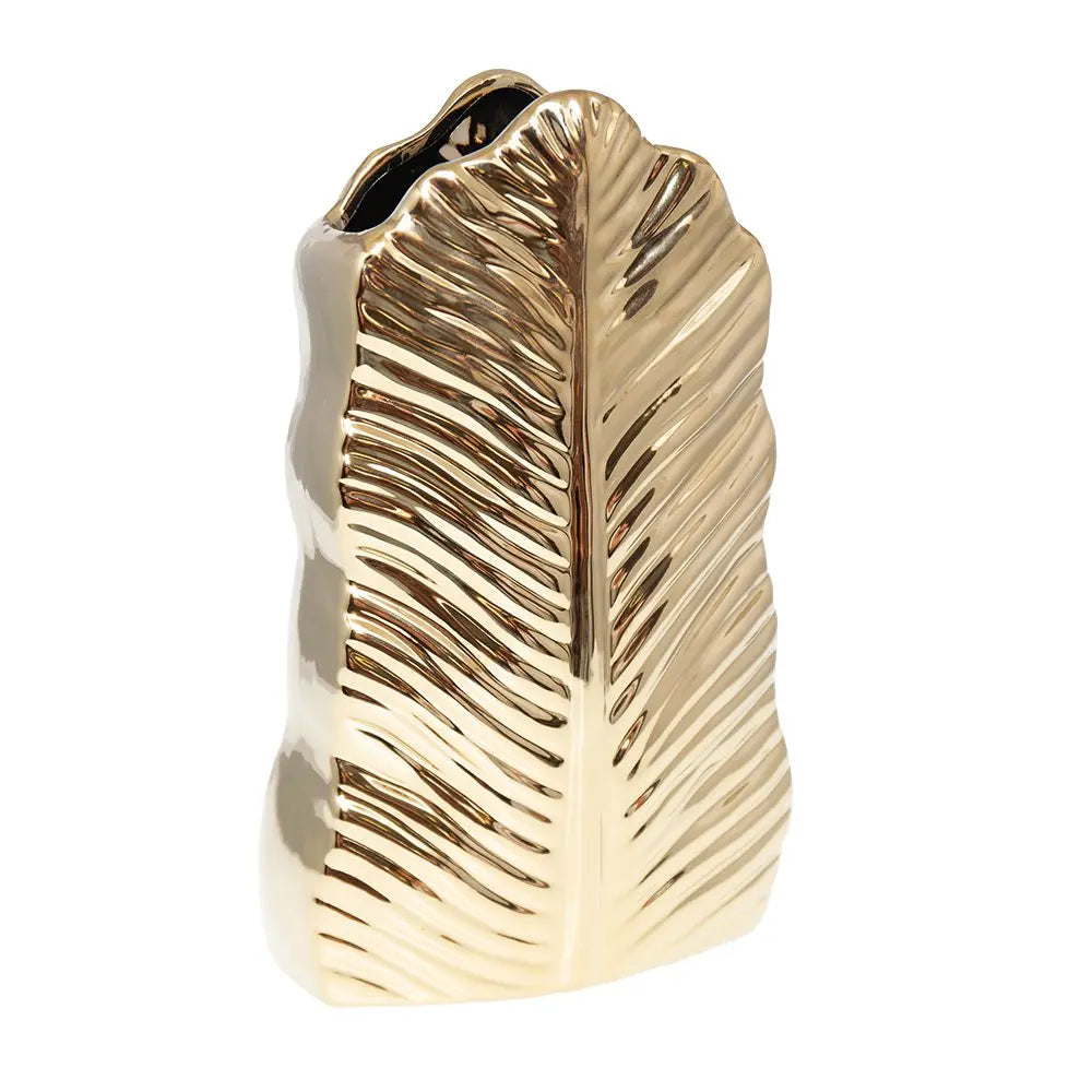 Vase feuille doré en céramique 17.8x10x28.5cm AULICA