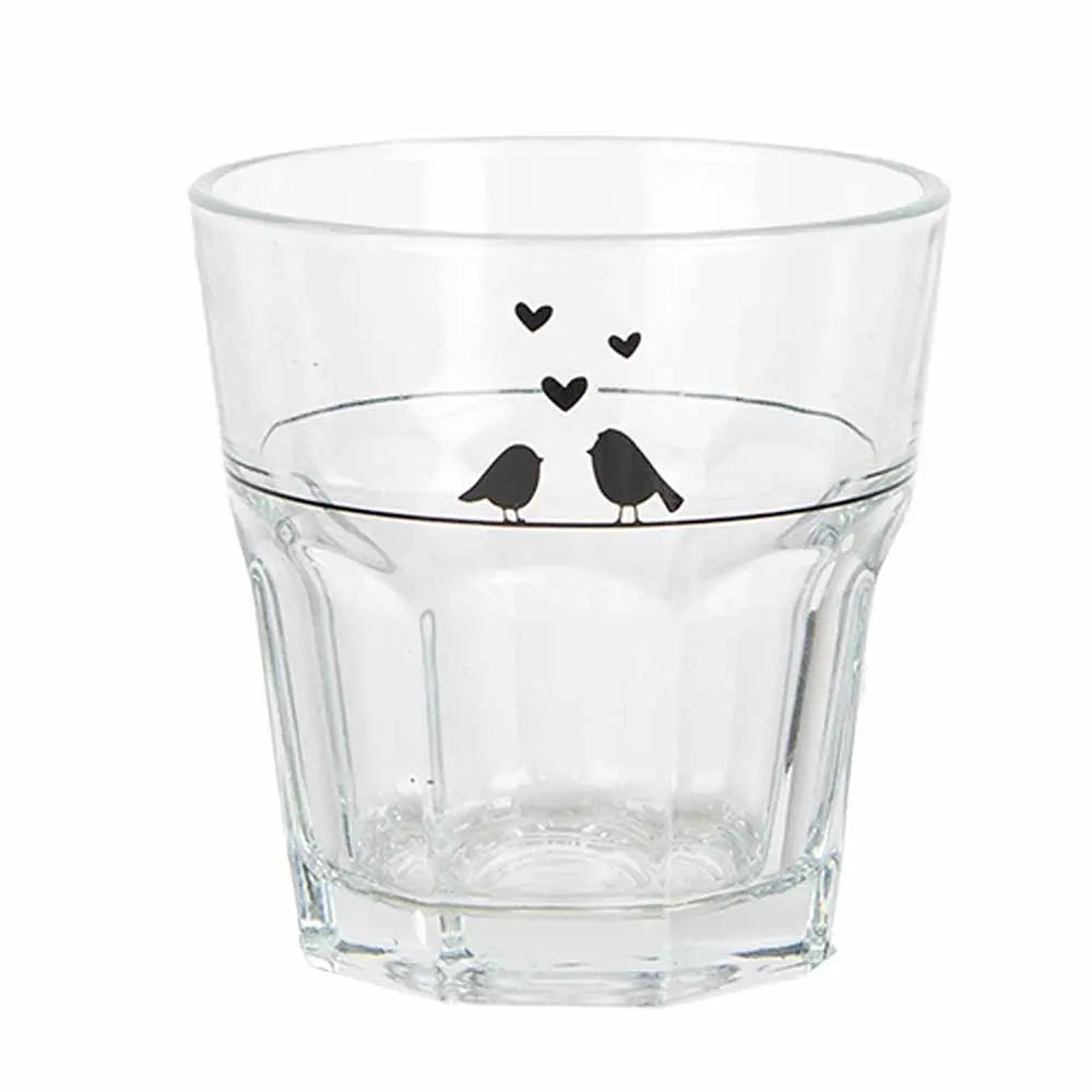 Verre à eau 200 ml verre transparent oiseaux tasse à boire Clayre & Eef.