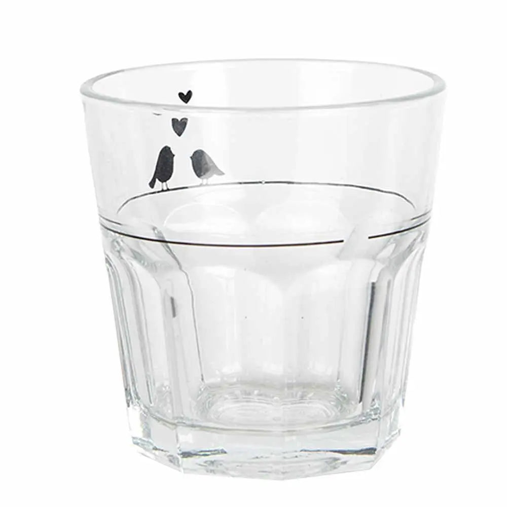 Verre à eau 200 ml verre transparent oiseaux tasse à boire Clayre & Eef.