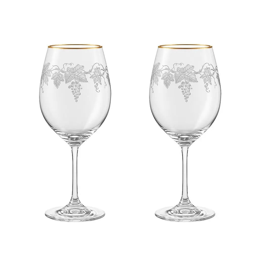 Verres à vin gravé vigne bord doré - lot de 2 AULICA