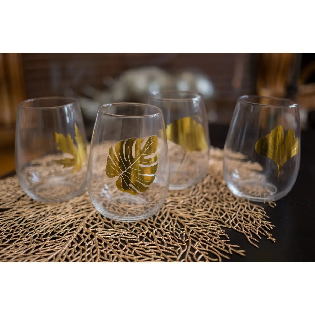 Verres feuilles dorées - lot de 4 AULICA
