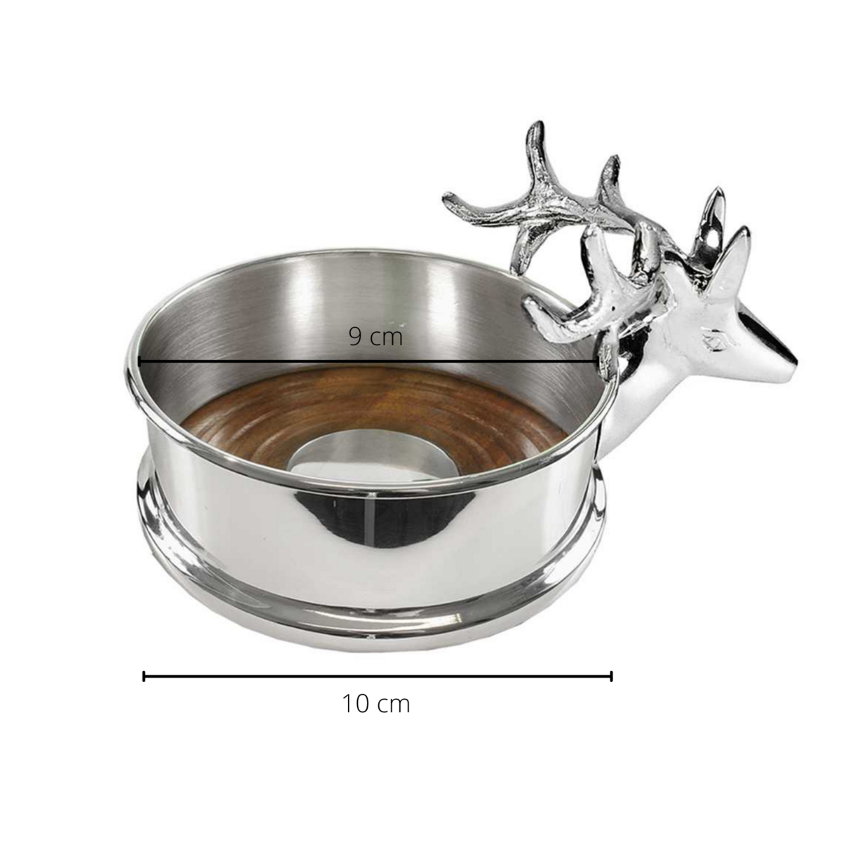 Sous-verre EDZARD, dessous de verre Derby avec renne, argent massif, socle en bois, diamètre 10 cm