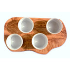Plateau de service pour dips avec 4 petits bols en porcelaine
