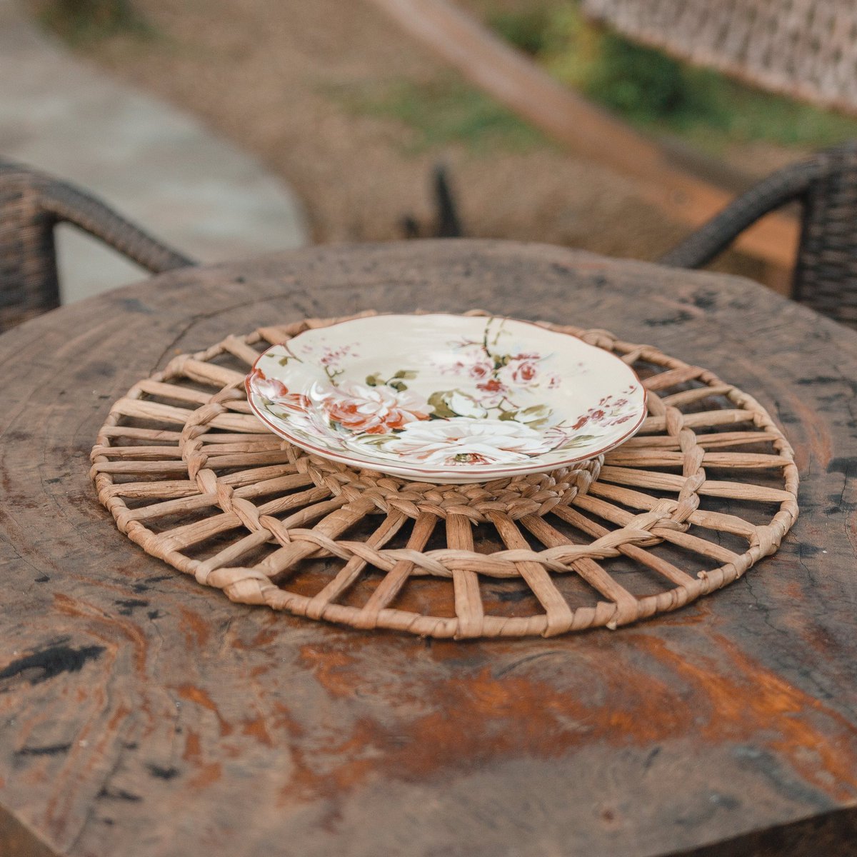 Set de table (Ensemble de 2, 4 ou 6) CARUBAN | Set de table Boho rond de 38 cm en jacinthe d'eau