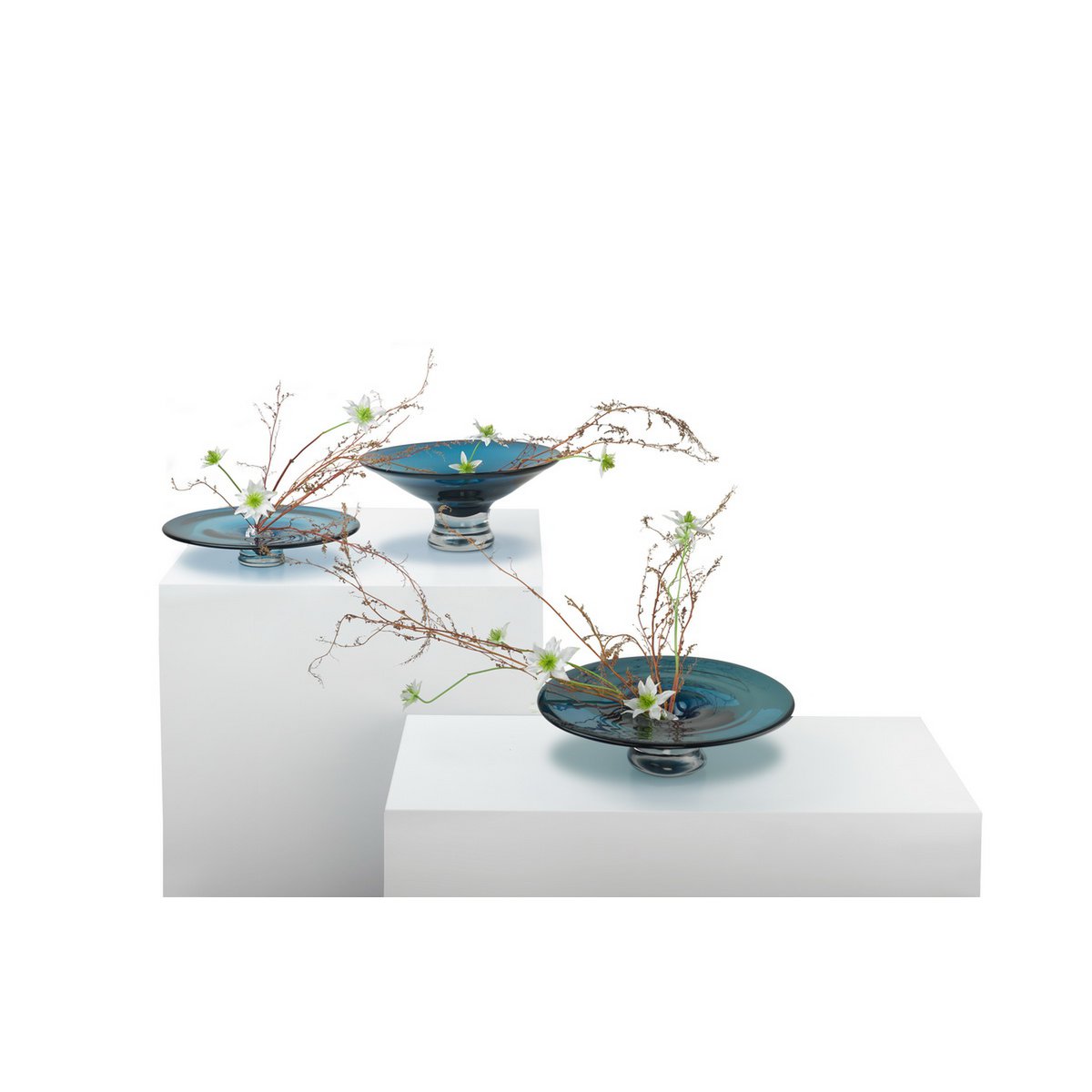Art de la Table vase ou bol plat rond, verre épais bleu profond, tourné main : ALAIN Zistyhome art de la table