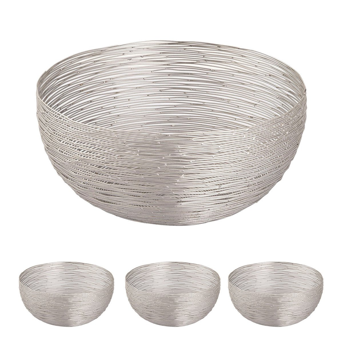 Panier de fruits 4 parties Ø 30 cm h 13 cm Bol de panier à pain métal autour de la structure de fil en argent ou en orce en or