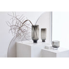 Modern luxury glass vase, 9 mm thick, dark grey, minimalist design, very tall, OMAHA36GR