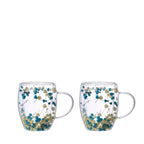Tasses à thé double paroi fleurs bleues et blanches 350ml -lot de 2