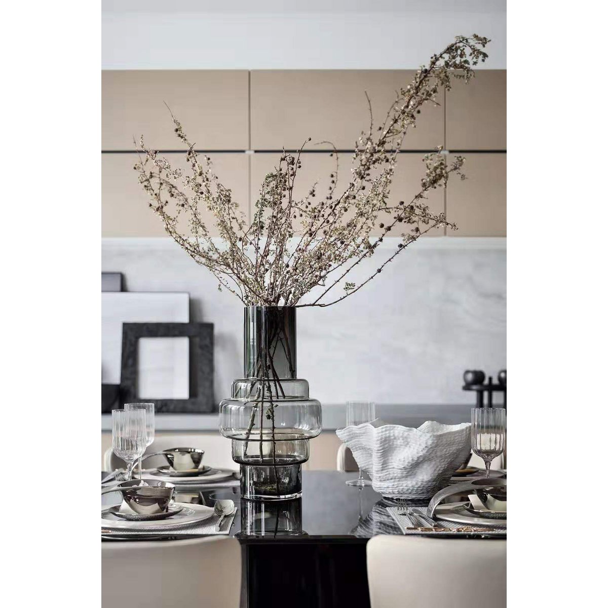 vase en verre épais de style rétro XXL, série: TYLER 46GR, verre de luxe épais de 9 mm