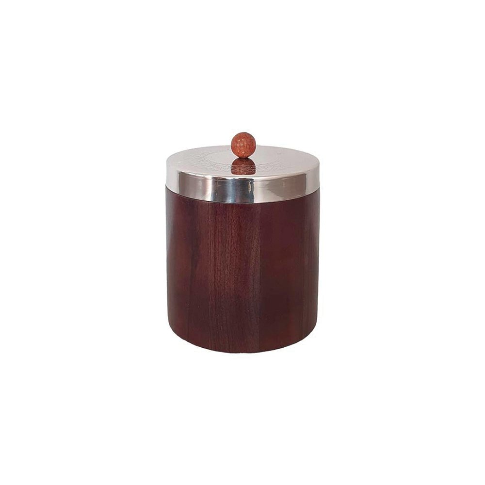 Boîte en bois avec couvercle en métal argent 12x12x13cm