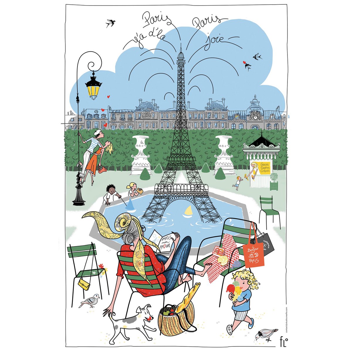 Torchon Les jardins parisiens Blanc 48 x 72