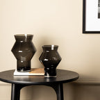Grand vase design de forme cylindrique angulaire dentelée, verre gris foncé de haute qualité, CUZ14GR